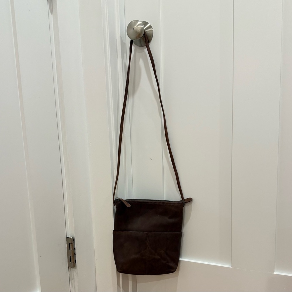 Brown Leather Crossbody Bag; New York Genuine Leather